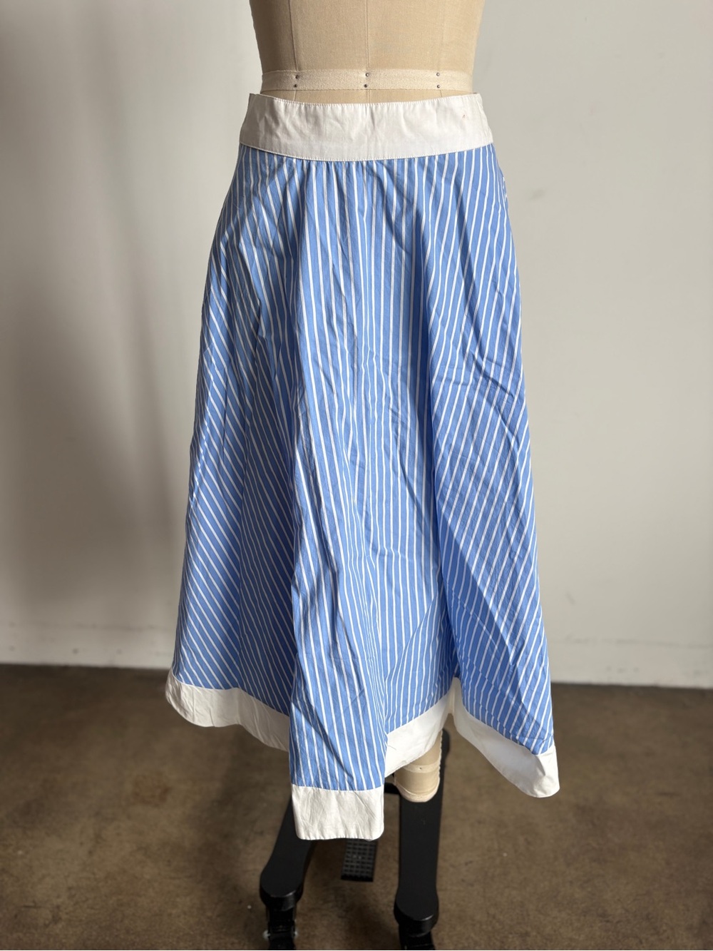 $159 NWT Lusana “Reed” Poplin Skirt in Coastal Stripe Sz Small